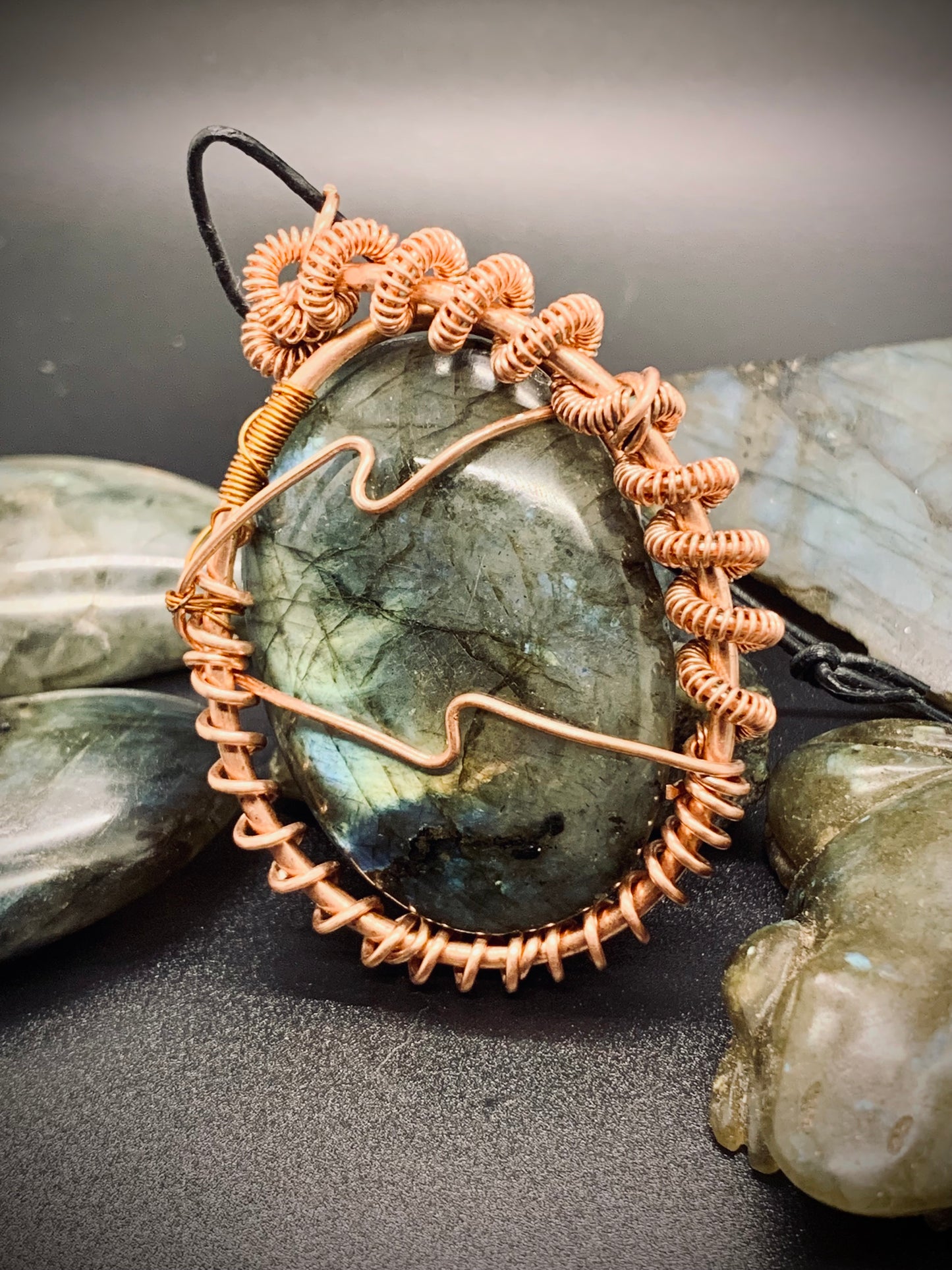 Labradorite Palm Stone in Copper Coils (Available)