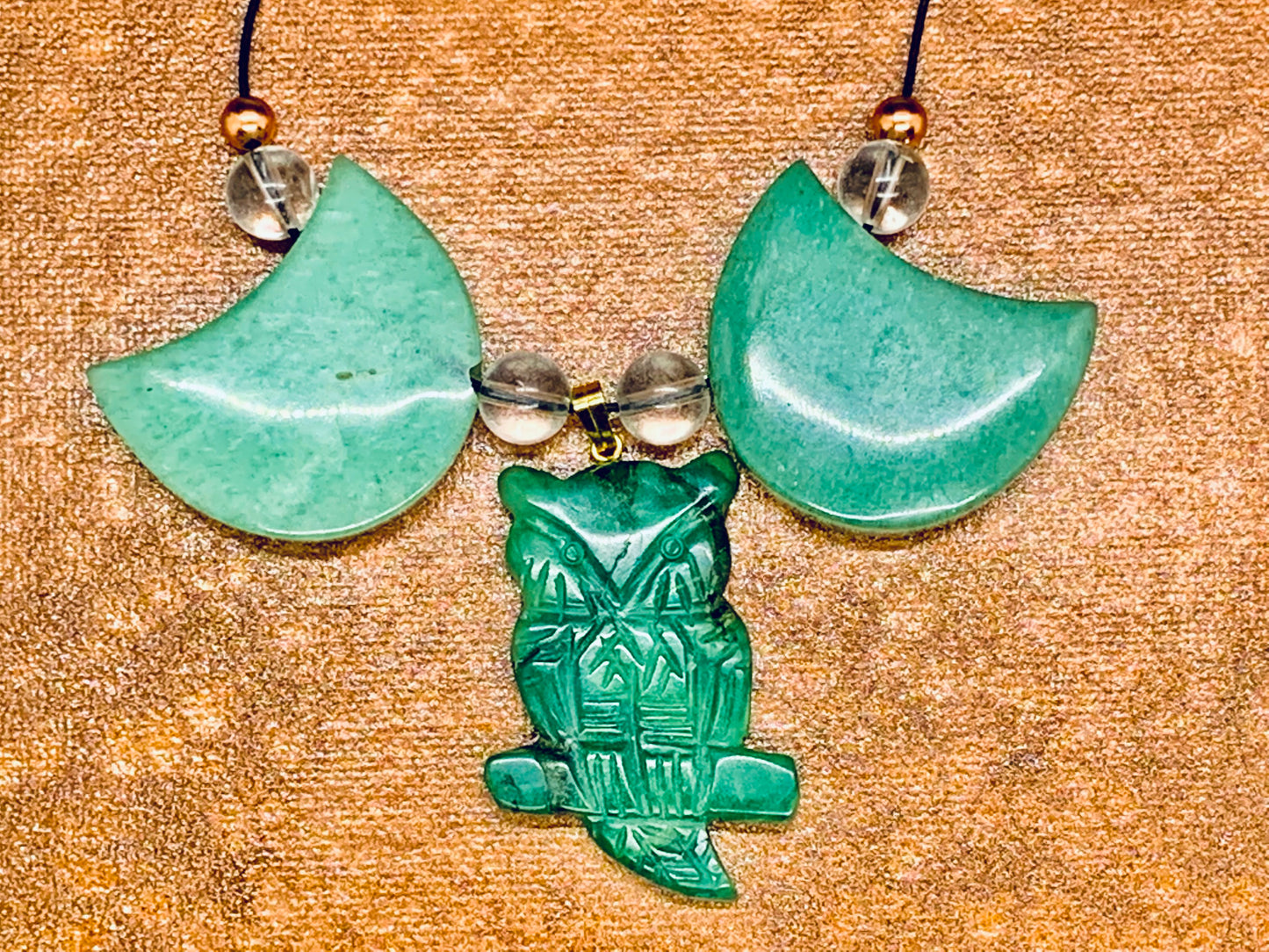 Green Aventurine and Jade - Owl and Moons