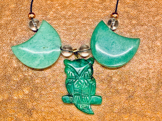 Green Aventurine and Jade - Owl and Moons