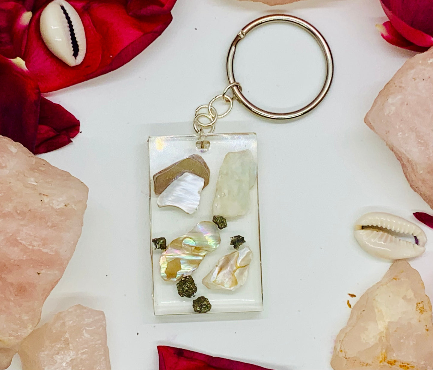 Abalone and Pyrite Keychain