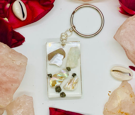 Abalone and Pyrite Keychain