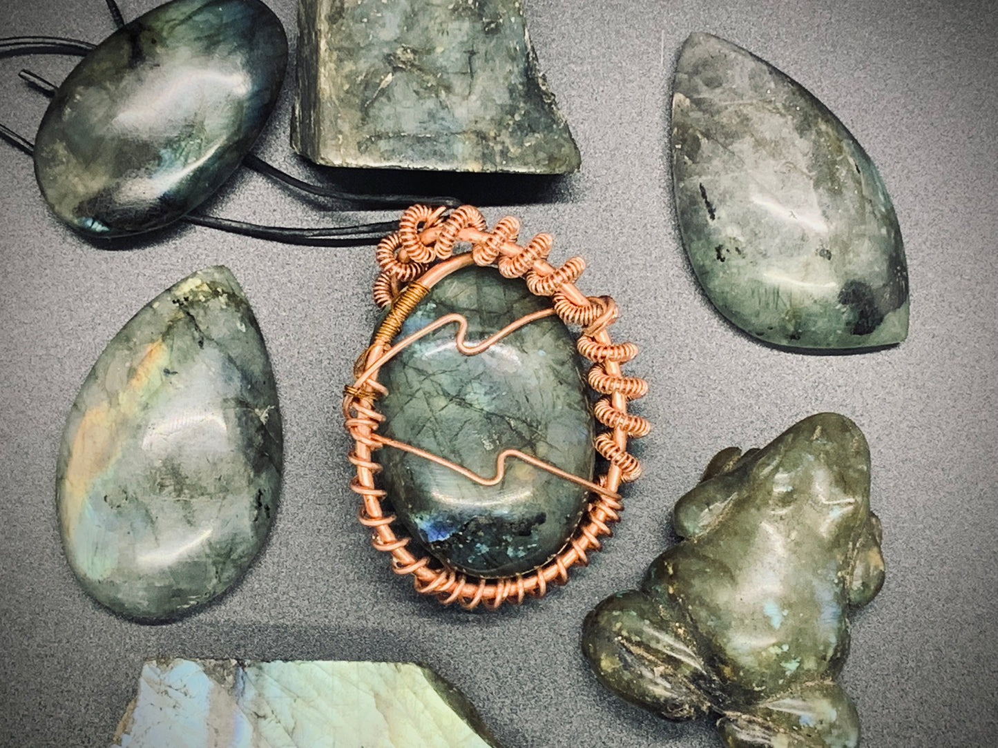 Labradorite Palm Stone in Copper Coils (Available)